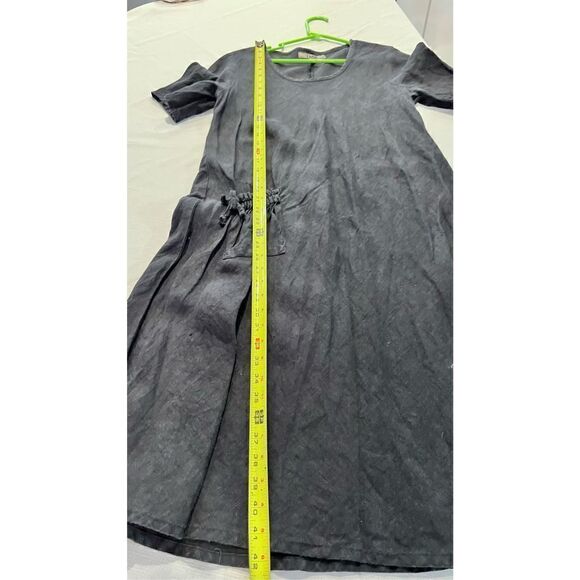 Flax Women's Linen Scoop Neck Short Sleeve Shift Dress In Solid Black Size Small - Picture 10 of 12